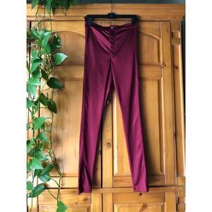 H&M GLOSSY SLIM-FIT PANTS-High Waist -Burgundy SZ M